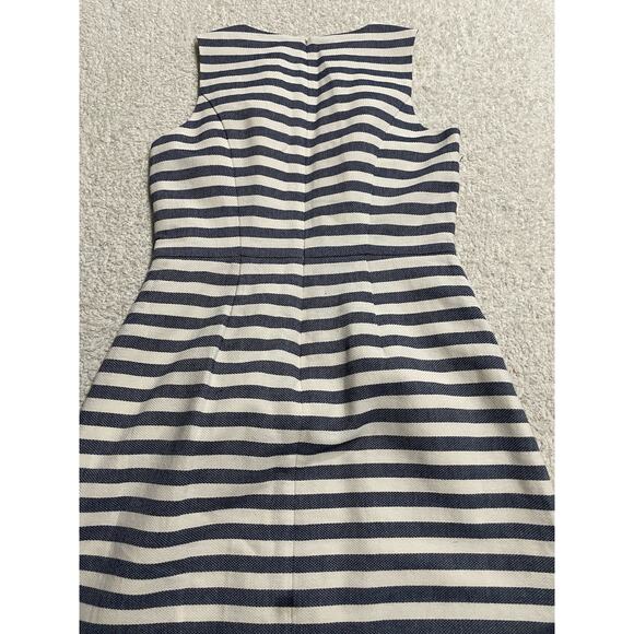 J. Crew Women's 4 Striped Pleated Sheath Dress Navy White Sleeveless Knee Length - Picture 3 of 10